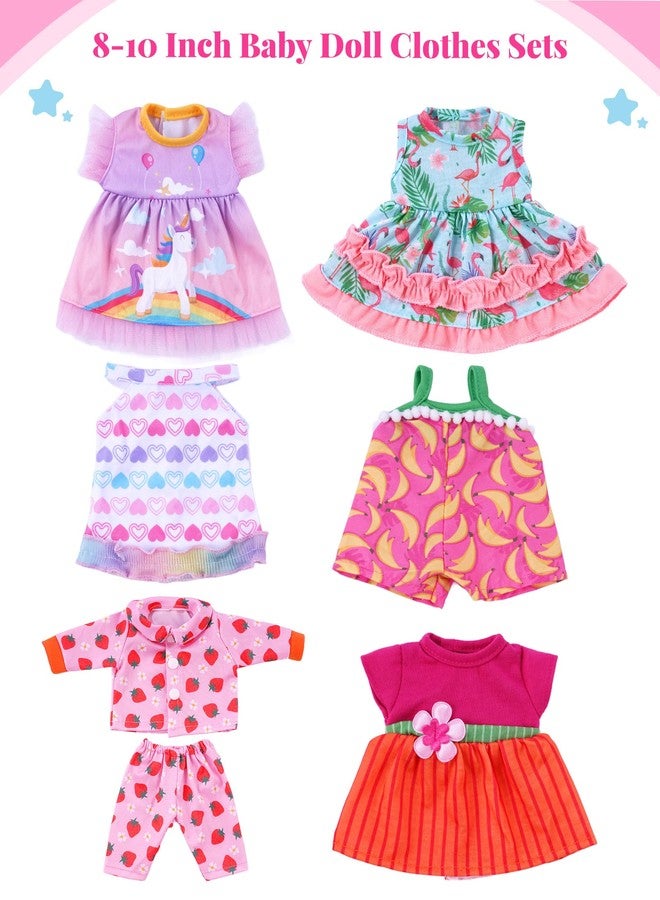 BABESIDE 6-Piece Alive Baby Doll Clothes and Accessories Set for 8-10 Inch Dolls, Includes Cute Dresses, Skirts, and Tops for Baby Dolls, for Kids(Not Doll) - Image 3